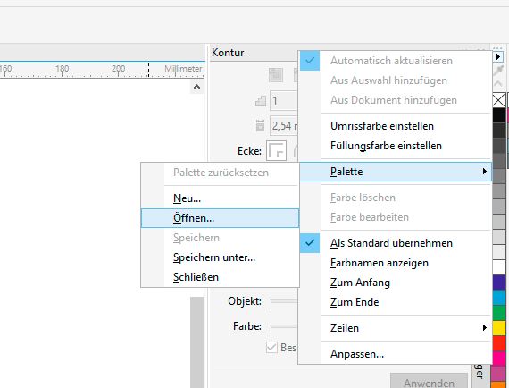 CorelDraw: CutContour anlegen/ Palette hinzufügen